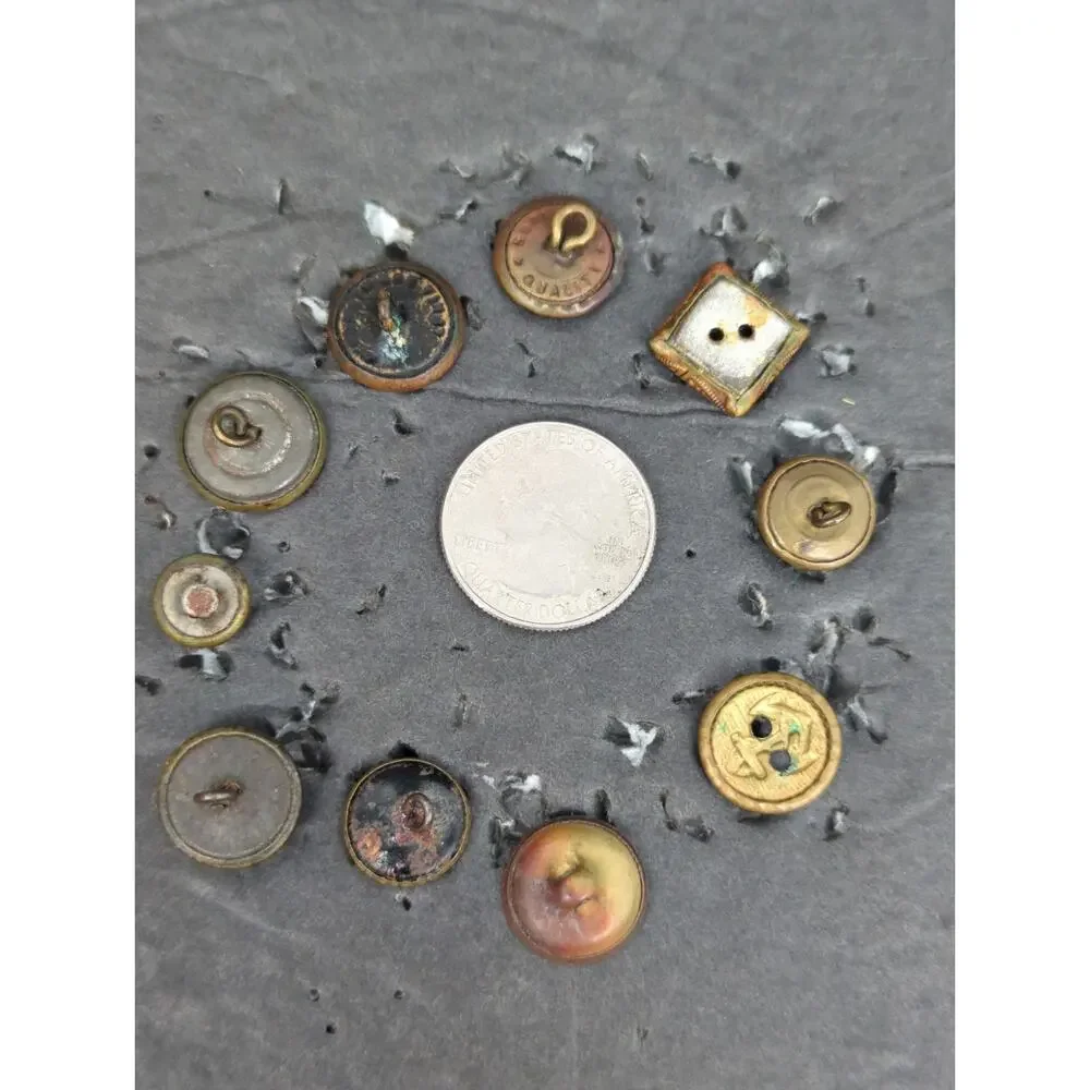 LOT SS of 10 Antique Vintage Victorian Brass Mixed Materials Buttons ESTATE FIND